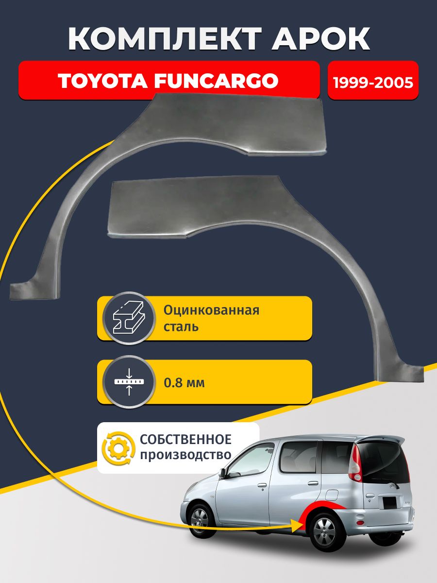 Комплект задних ремонтных арок для автомобиля (2 шт.), Toyota FunCargo 1999-2005 (Тойота Функарго). Оцинкованная сталь 0,8 мм.