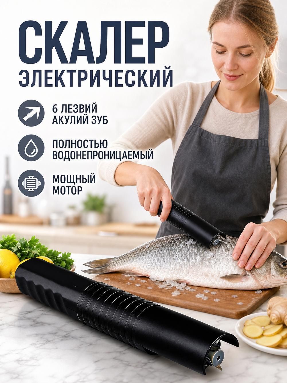 Электрическая рыбочистка, беспроводная, водонепроницаемая, с головкой из нержавеющей стали 304, чёрная