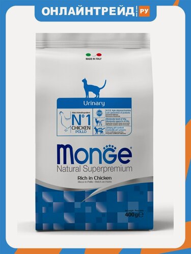 Изображение товара Корм сухой Monge Cat Urinary для профилактики мочекаменной болезни у кошек с курицей, 400 г