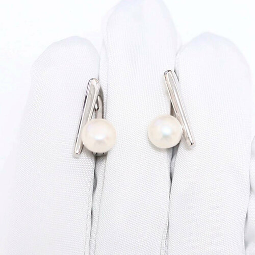 фото Серьги diamant online, серебро, 925 проба, родирование, жемчуг, длина 1.8 см, , белый