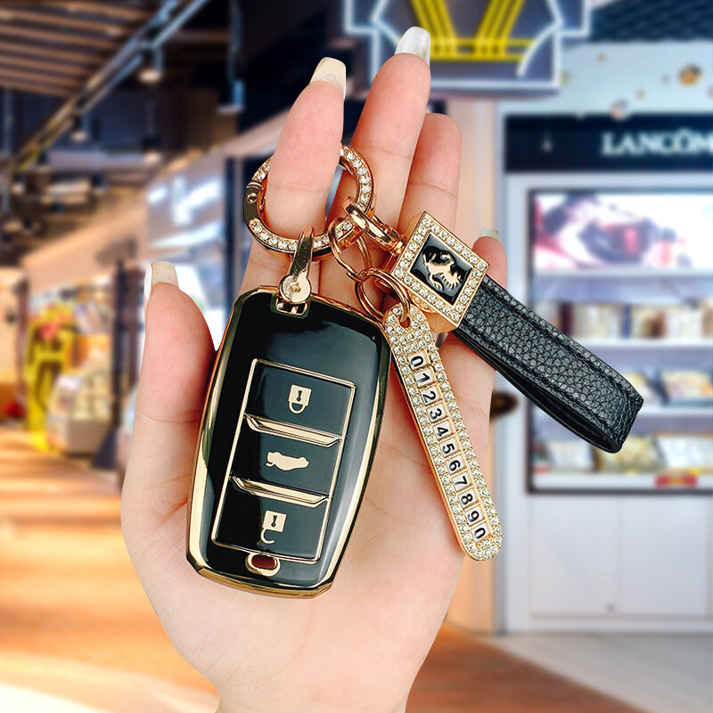 Чехол для ключа автомобиля - Черный с черным квадратным шнуром и золотым номером, совместимый с Чжанган ЦС75