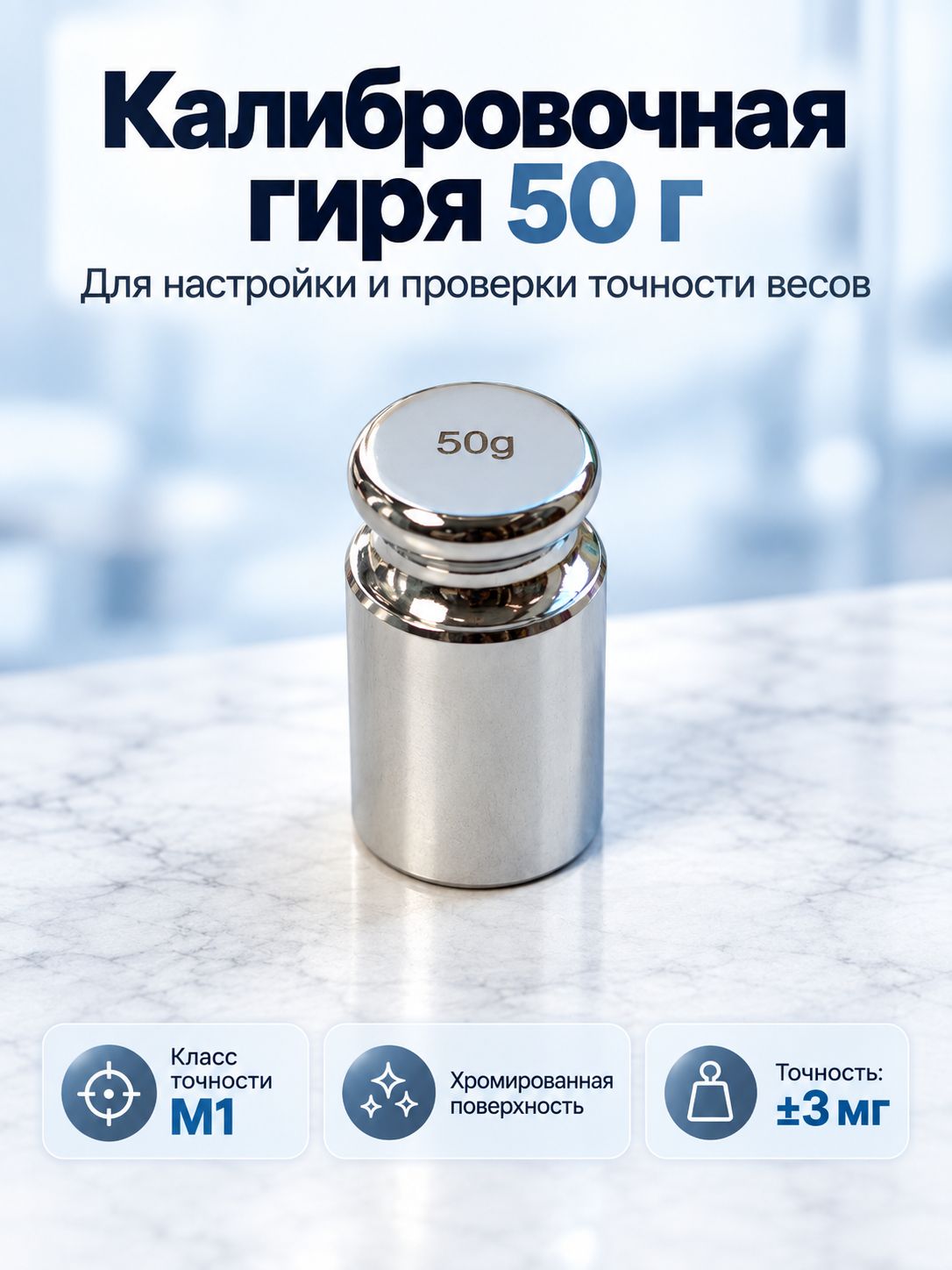 Калибровочная гиря 50 грамм для весов. Гирька