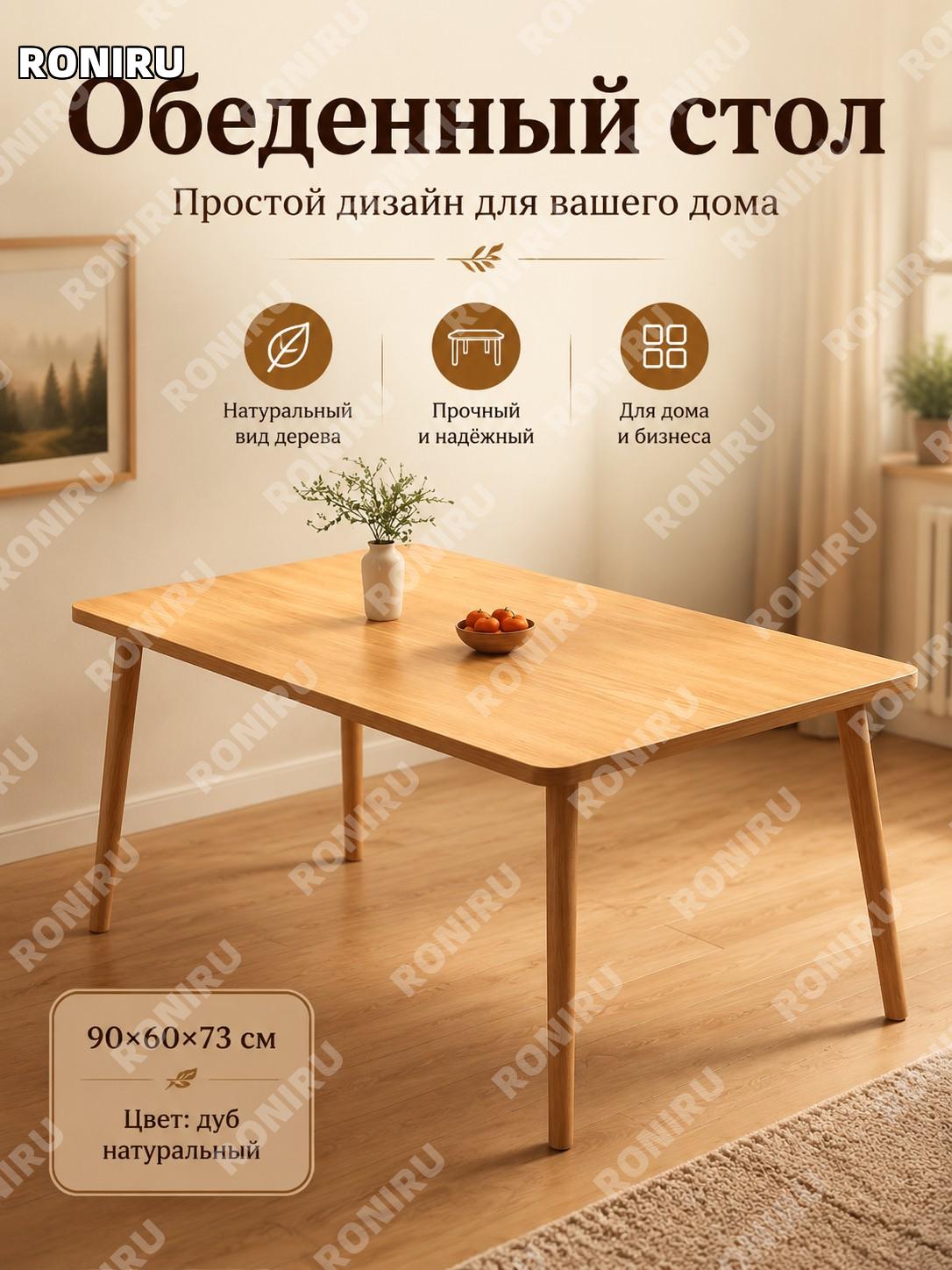 Стол обеденный прямоугольный 90×60×73 см, один стол, цвет дуб, для дома кухни кафе, простой стол для питания дома