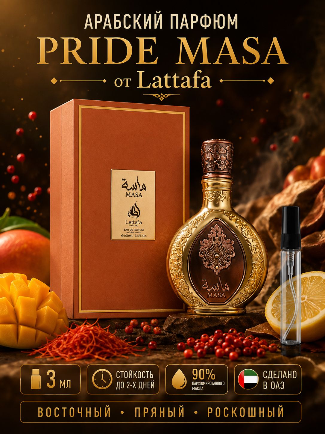 Духи арабские стойкие маленькие Masa Pride Lattafa Perfumes , парфюм, 3 мл