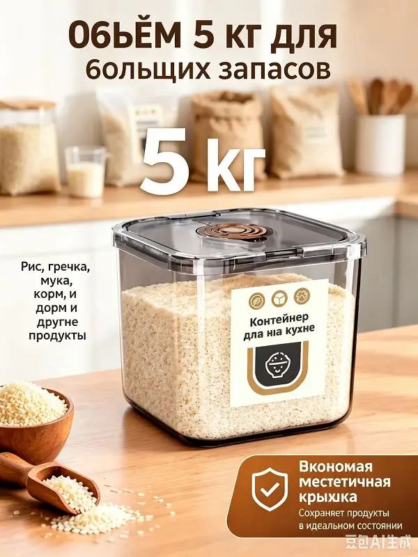 Кадка для риса 8 л пластик bpa free, диаметр 22 см