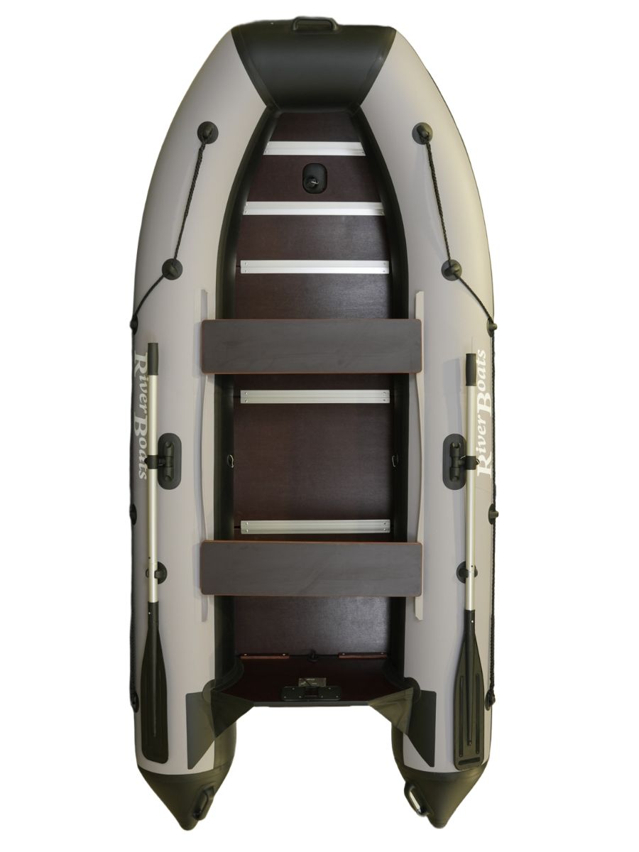 Лодка ПВХ под мотор с килем RiverBoats RB 300 черно-серая надувная для рыбалки с жестким полом в комплекте