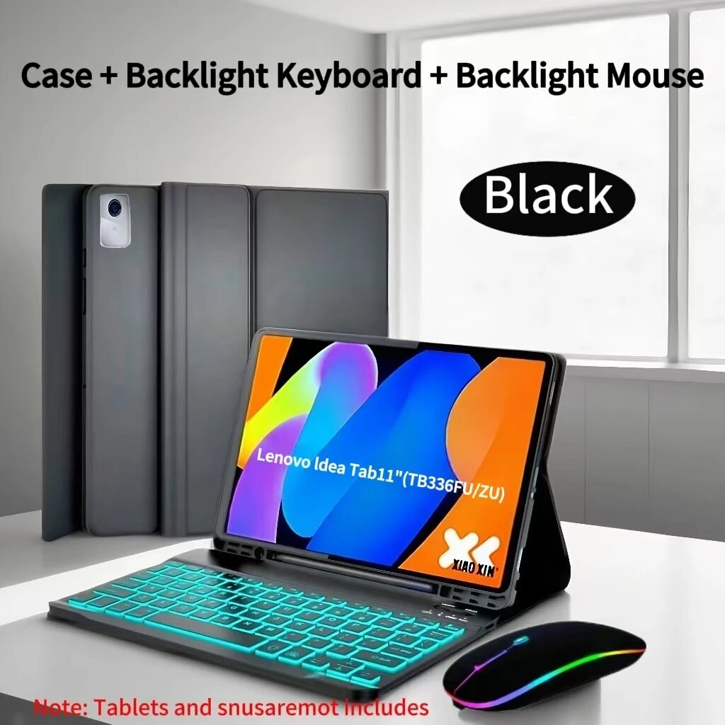 Чехол-клавиатура HUAIBX для Lenovo Idea Tab 11 дюймов Черный, Black Backlight BMS, Spanish