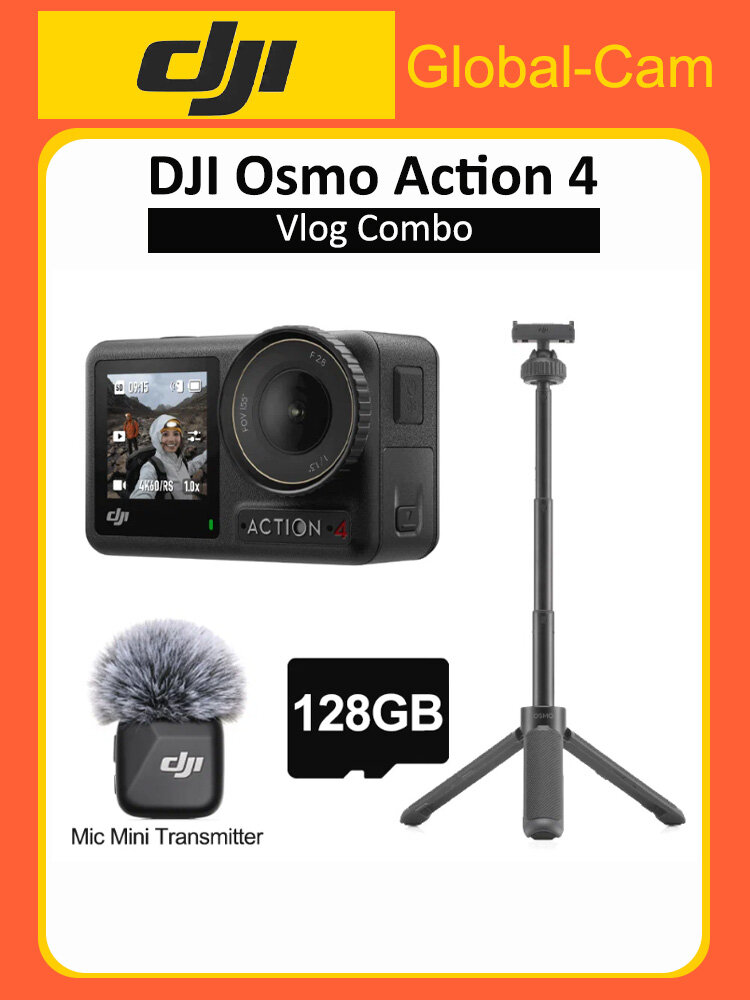 Экшн-камера DJI Osmo Action 4 Vlog Combo (передатчик DJI Mic Mini + мини-удлинитель), водонепроницаемый 4K/120fps