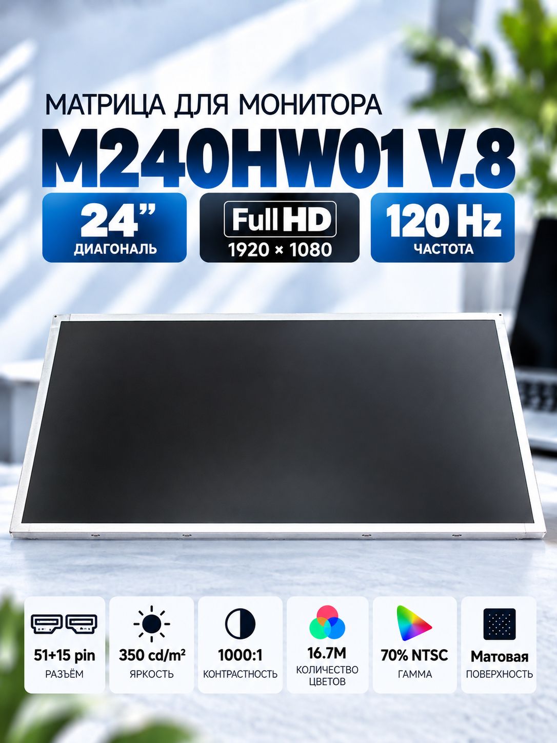 Матрица M240HW01 v.8, 24" 1920x1080 (Full HD) TN матовая