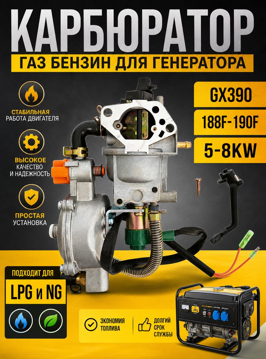 Карбюратор газ бензин для генератора 188F, 190F, GX390