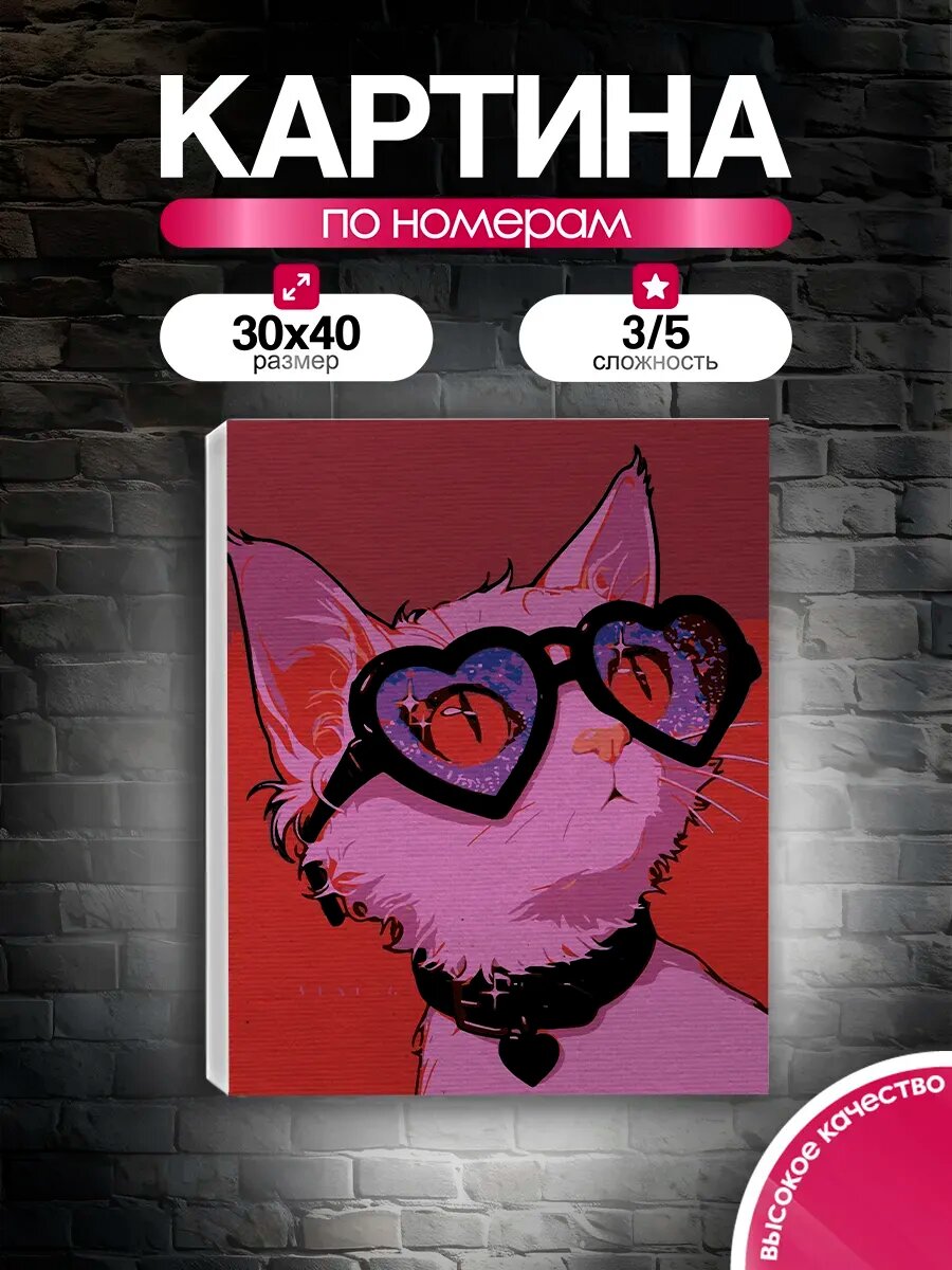 Картина по номерам 30x40 Кот в очках