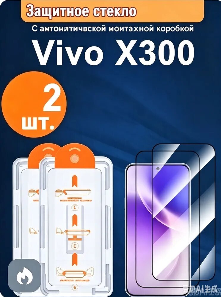 Защитное стекло + камеры Vivo X300 (Виво X300) (2 шт.) с мгновенной установкой - 9H твердость, антиударное, защита от падений и царапин