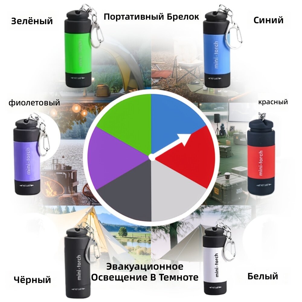 Светодиодный мини-фонарик на брелоке с зарядкой от USB, 1 шт, случайный цвет