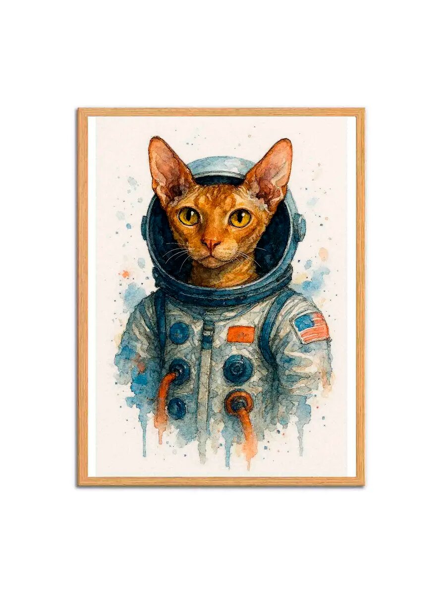Кошка породы Корниш-рекс, Астронавт, Плакат 30x42см