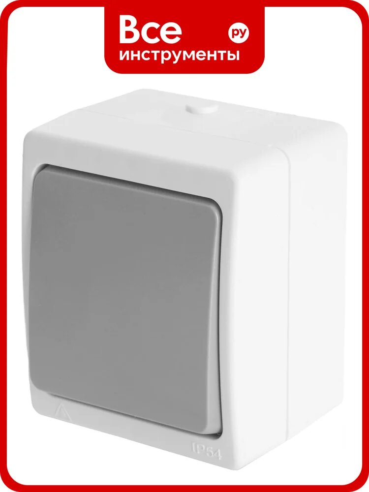 Выключатель 1-клавишный STEKKER 250В, 10А, IP54, серия Велена, белый/серы 49731