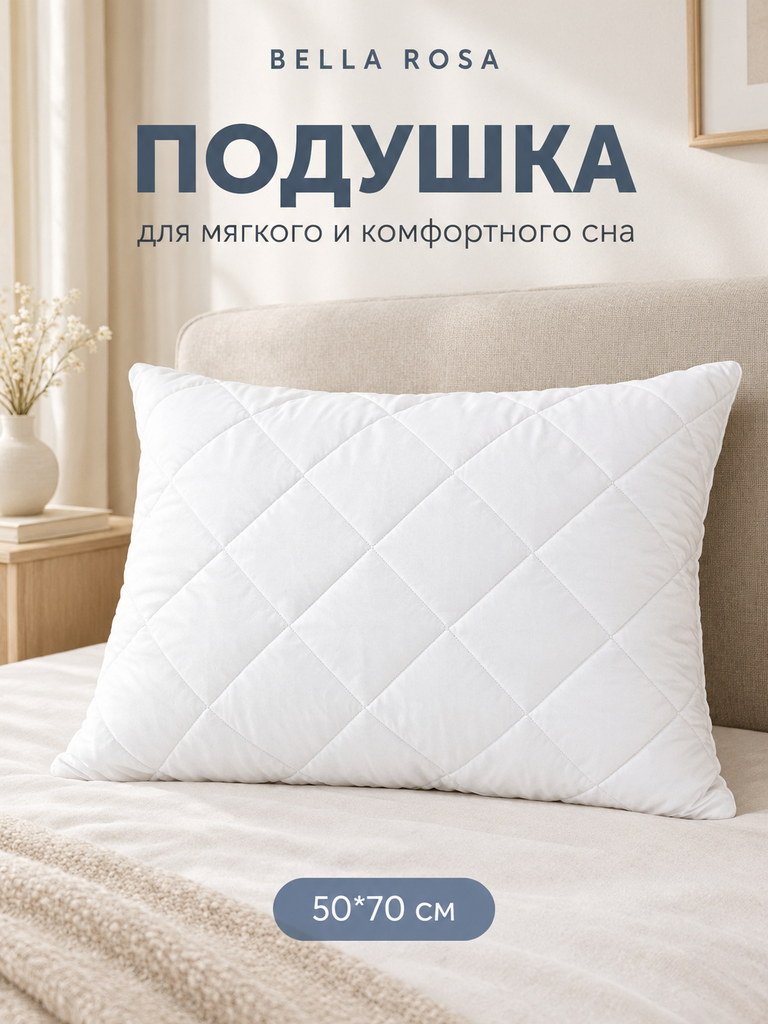 Подушка 50х70 см, мягкая, для сна, стеганая, гипоаллергенная