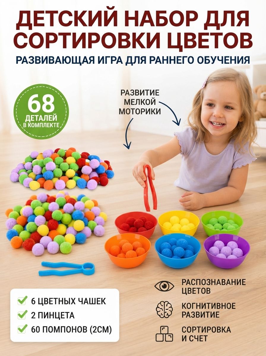 Сортер для малышей с пинцетом монтессори развивающая игрушка