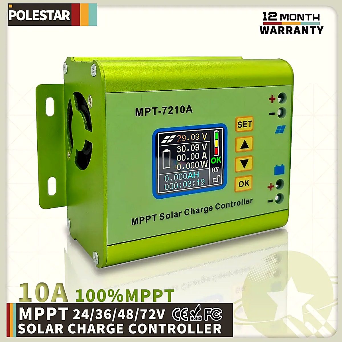 Polestar 100%MPPT Solar Battery Charger Panel Digital Charge Controller 24V/36V/48V/60V/72V 10A Модуль напряжения