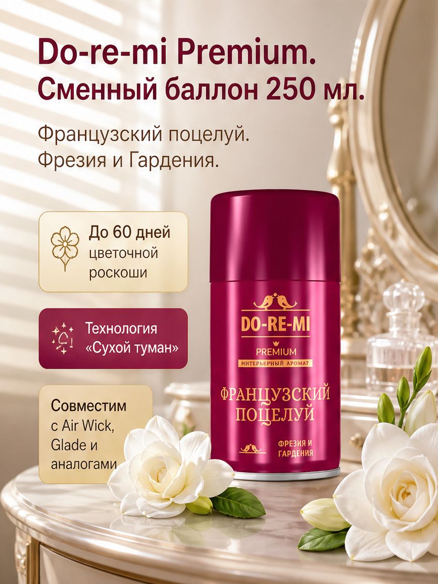 Сменный баллон Do-re-mi Premium 250мл Французский поцелуй Фрезия и Гардения