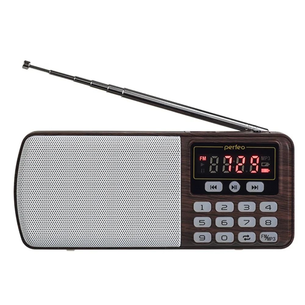 Радиоприемник цифровой егерь FM+ 70-108МГц/ MP3/ питание USB или BL5C/ коричневый Perfeo (i120-BK) PF_A4463