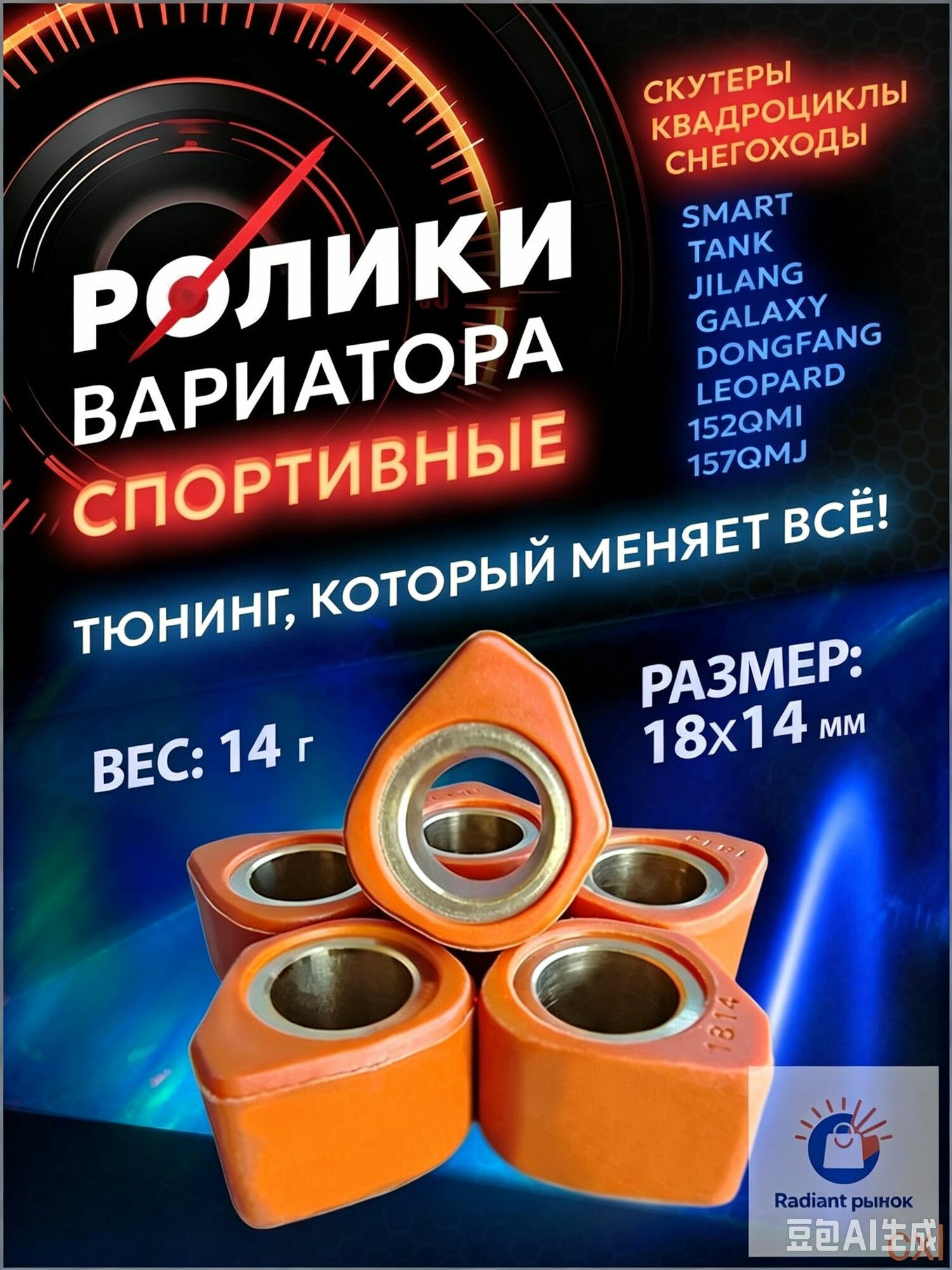 Ролики вариатора 18 14 мм 14г для скутера
