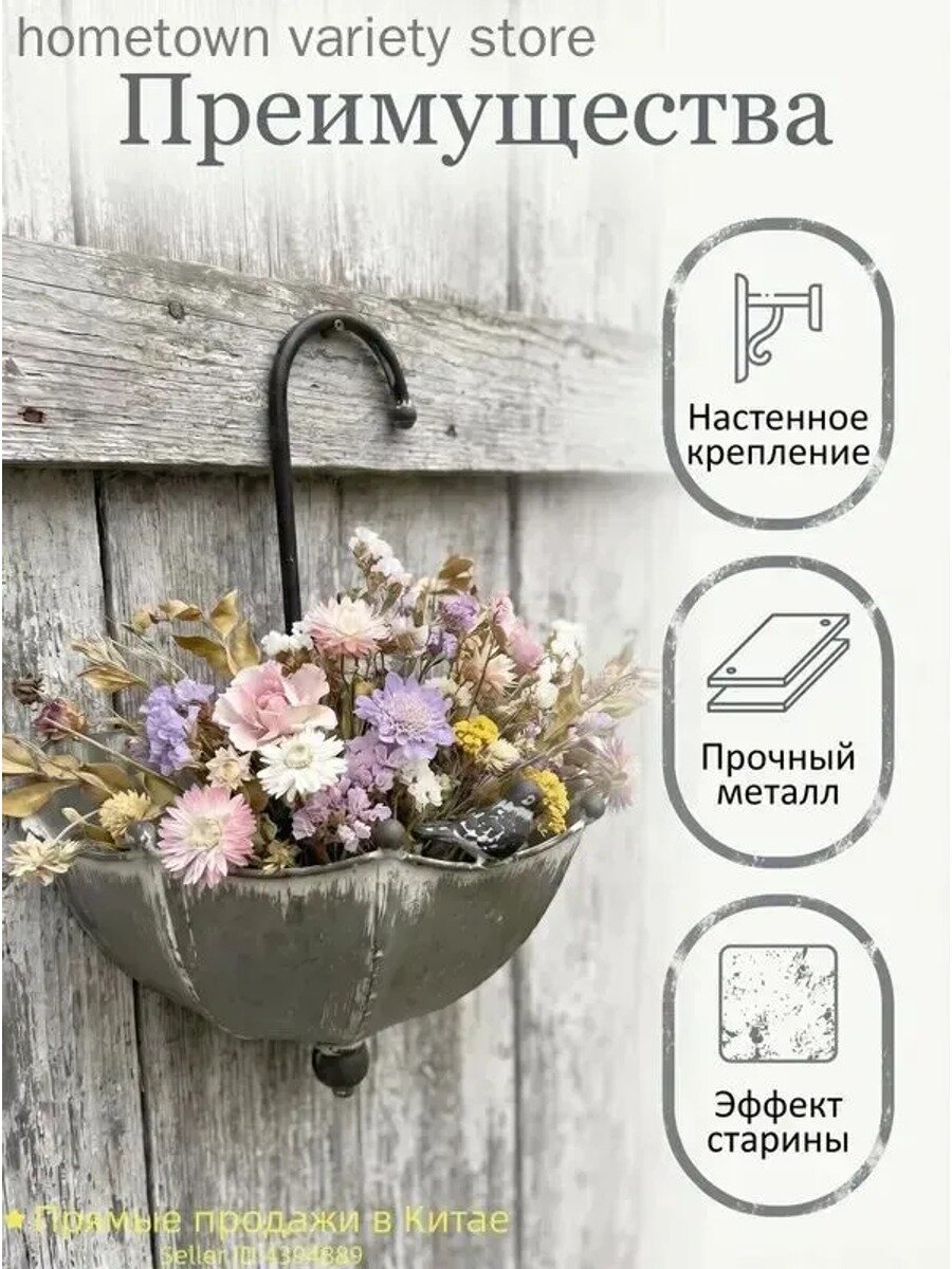 Левитирующий горшок 5 л, 18 см, темно-серый, настенный, 1 шт
