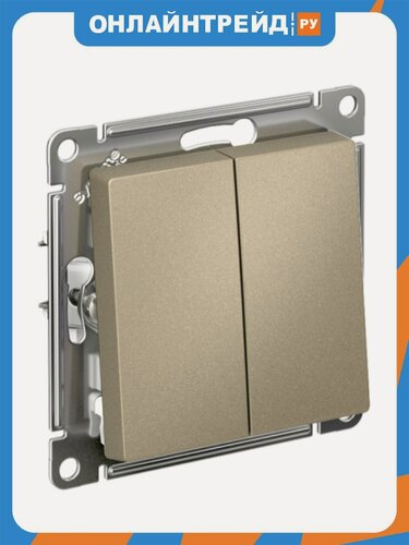 Изображение товара Выключатель 2-клавишный Systeme Electric (schneider Electric) SCHNEIDER ELECTRIC ATLASDESIGN, сх.5, 10АХ, механизм, шампань, ATN000551