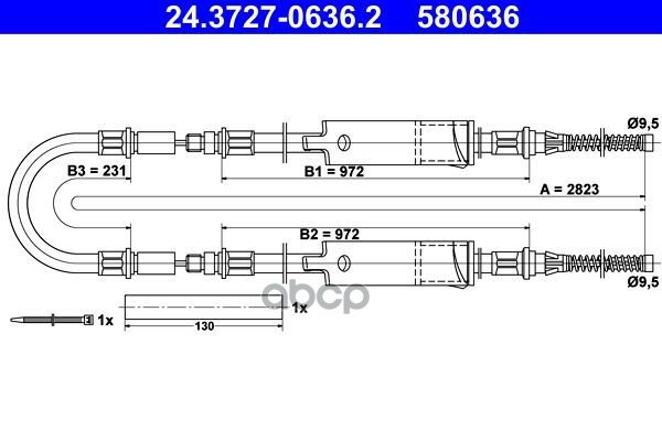Трос ручного тормоза [барабан.] FORD TRANSIT 1.9-3.0 01.91-12.00 Ate арт. 24-3727-0636-2
