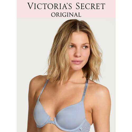 фото Бюстгальтер victoria's secret sexy tee smooth lacie lightly lined front-close demi bra, 1 шт., размер 34b, серо-голубой