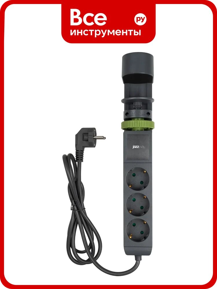 Удлинитель Jazzway ETD-03U-150-gy 3х1,5, серый со струбциной для крепления к столу, заземление, шторки, выключатель 5059559