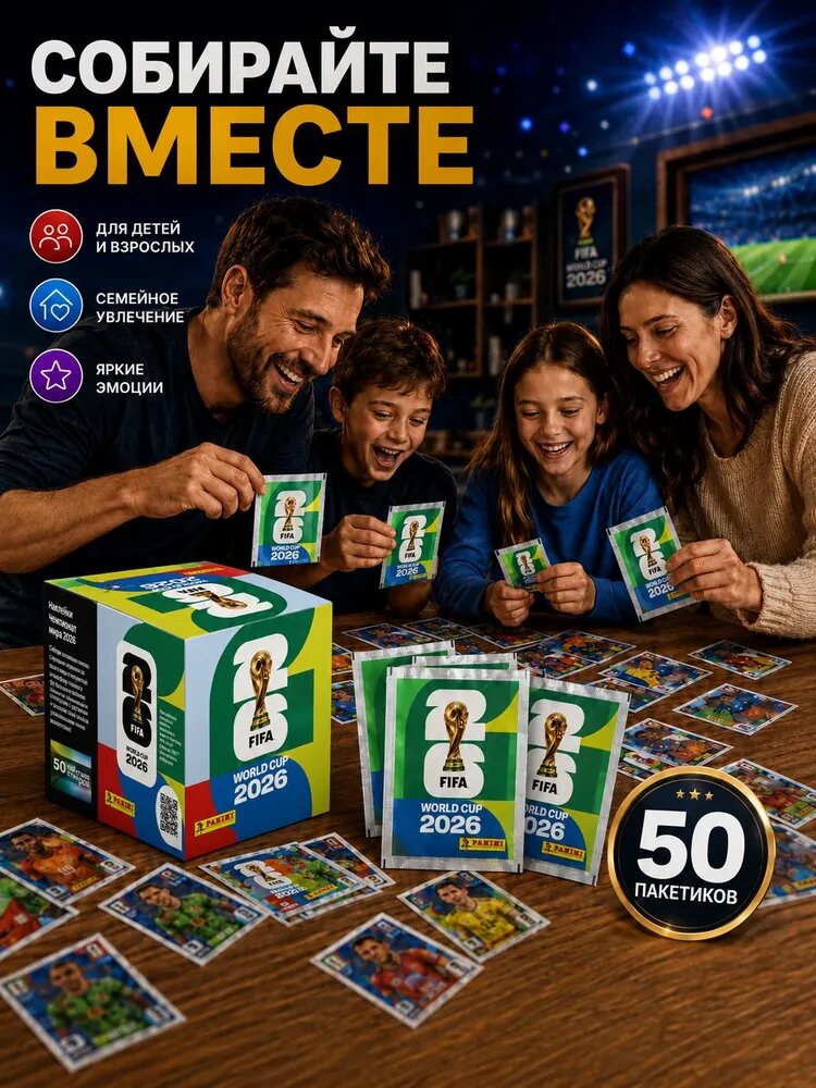 Набор наклеек FIFA World Cup 2026 Panini, 50 пакетиков стикеров