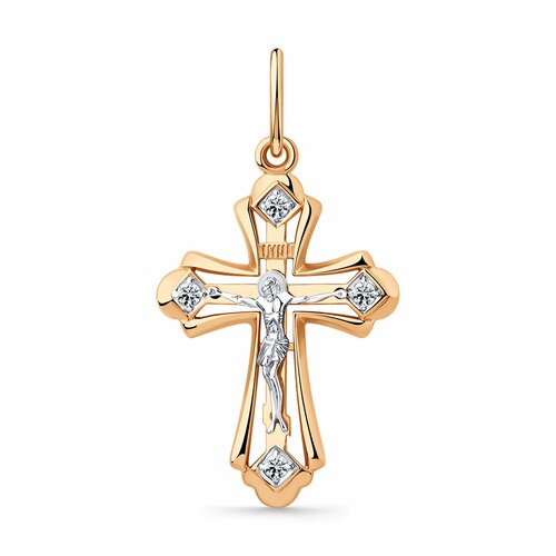 фото Подвеска diamant online, комбинированное золото, 585 проба, фианит, размер 2.4 см., прозрачный