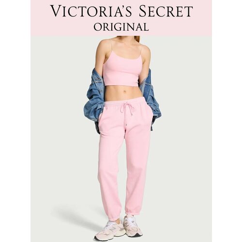 фото Брюки джоггеры victoria's secret iconic fleece relaxed jogger sweatpant, размер l, розовый