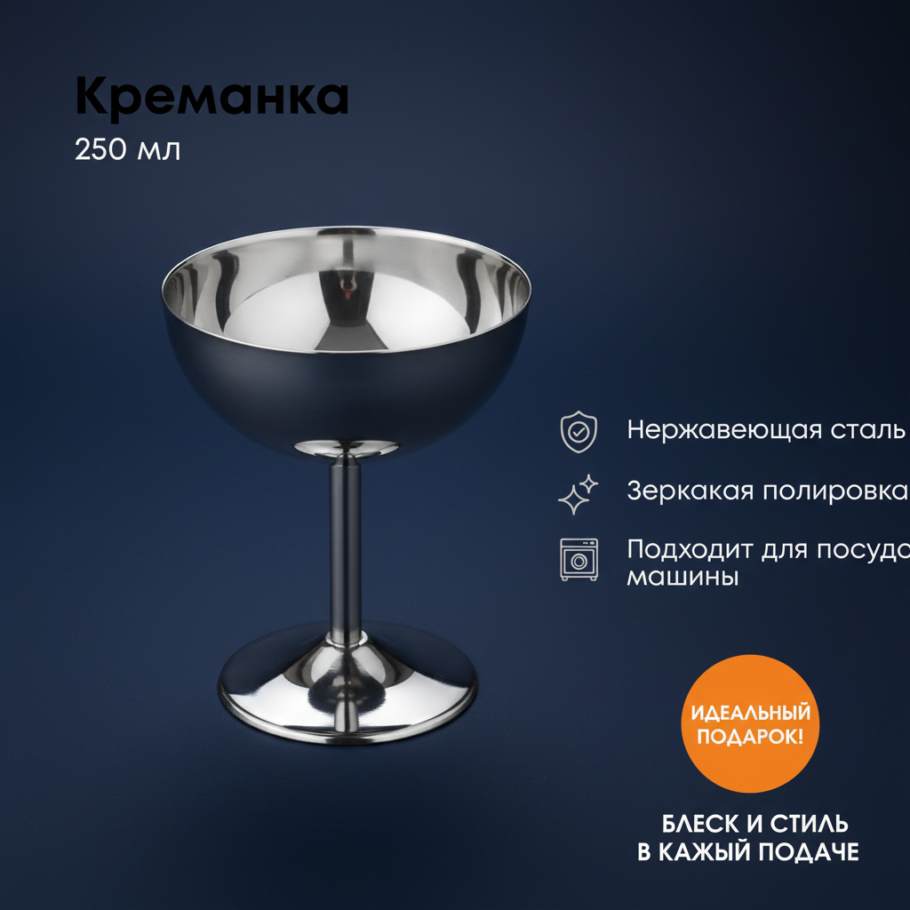 Креманка металлическая на ножке для мороженого