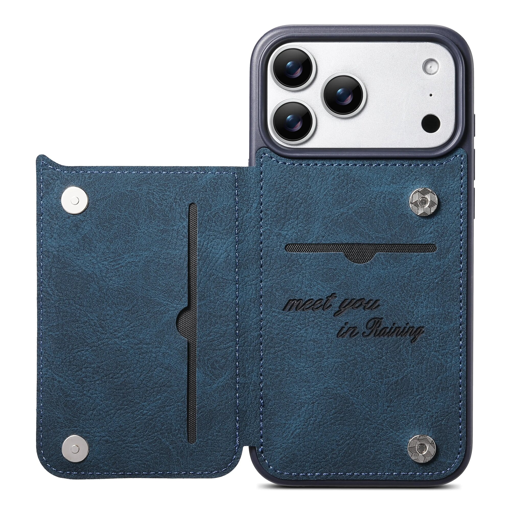 Для iPhone 13 14 15 16 17 Pro Max Air PU кожа 2 в 1 держатель для карт ID Синий, For IPhone 15
