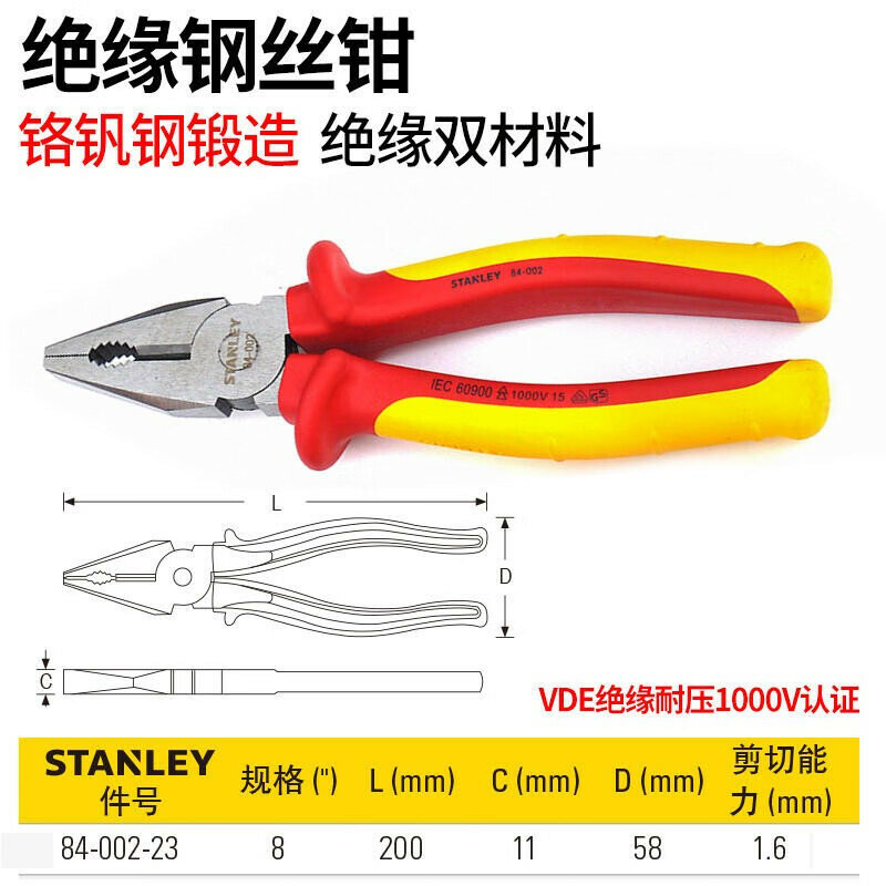 Изолированные кусачки Stanley Fatmax 8 дюймов с нескользящей ручкой