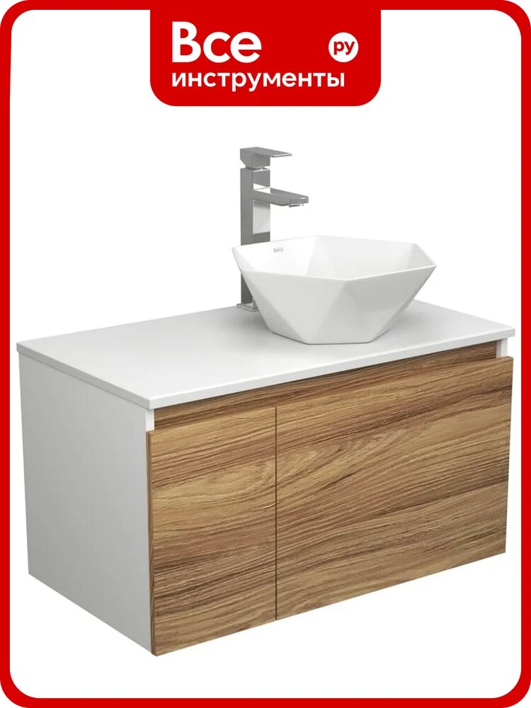 Комплект для ванной Bauedge 3 предмета (тумба Bau Dream Blackwood 80 + раковина на столешницу BAU Crystal 40x40, белая, смеситель высокий Hotel Still) BD1820