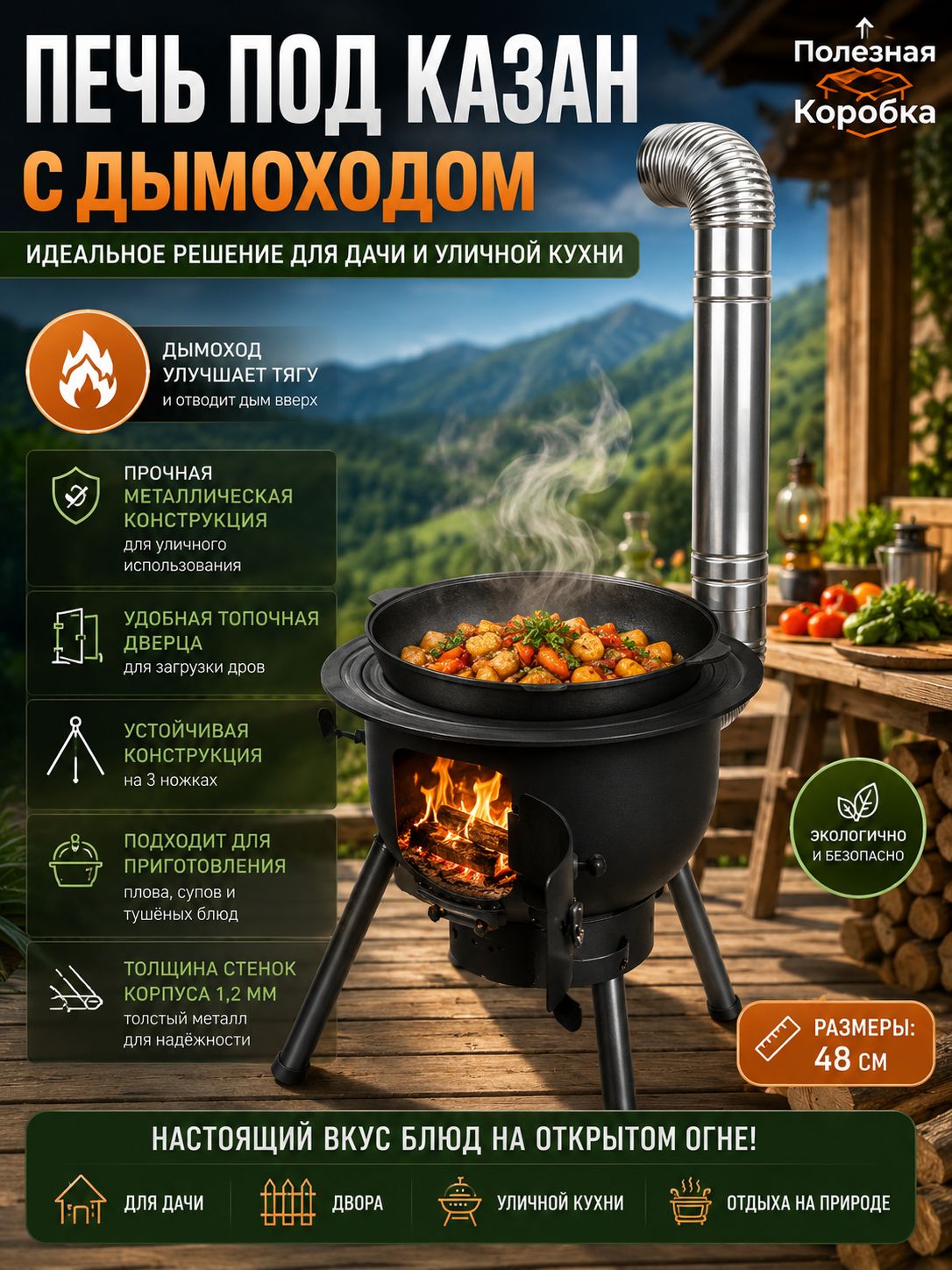 Печь для казана для дома и дачи, чугунная уличная печь с дымоходом, мангал для казана