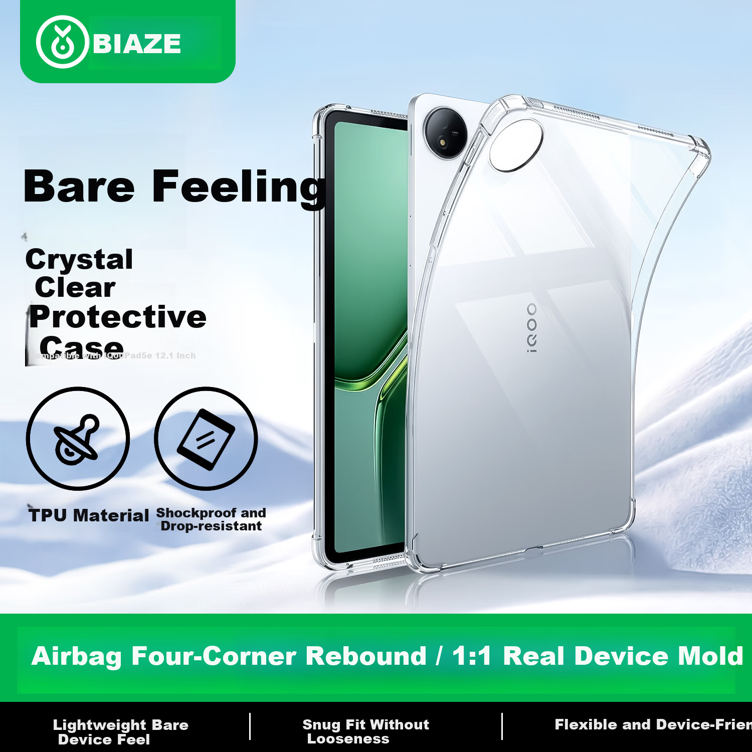 BIAZE 2025 IQOO Pad5e 12,1-дюймовый чехол для планшета прозрачный белый с четырехугольным воздушным баллоном и