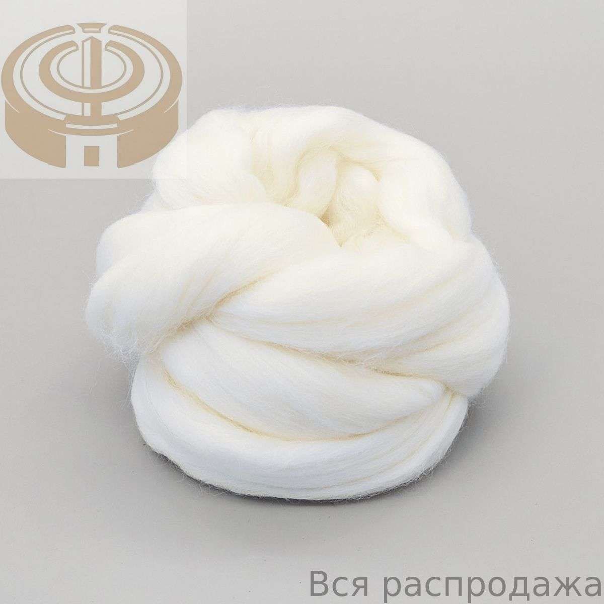 Шерсть для валяния мериносовая тонкая 100%, 100 гр, Пряжа из Троицка, цвет 01 белый
