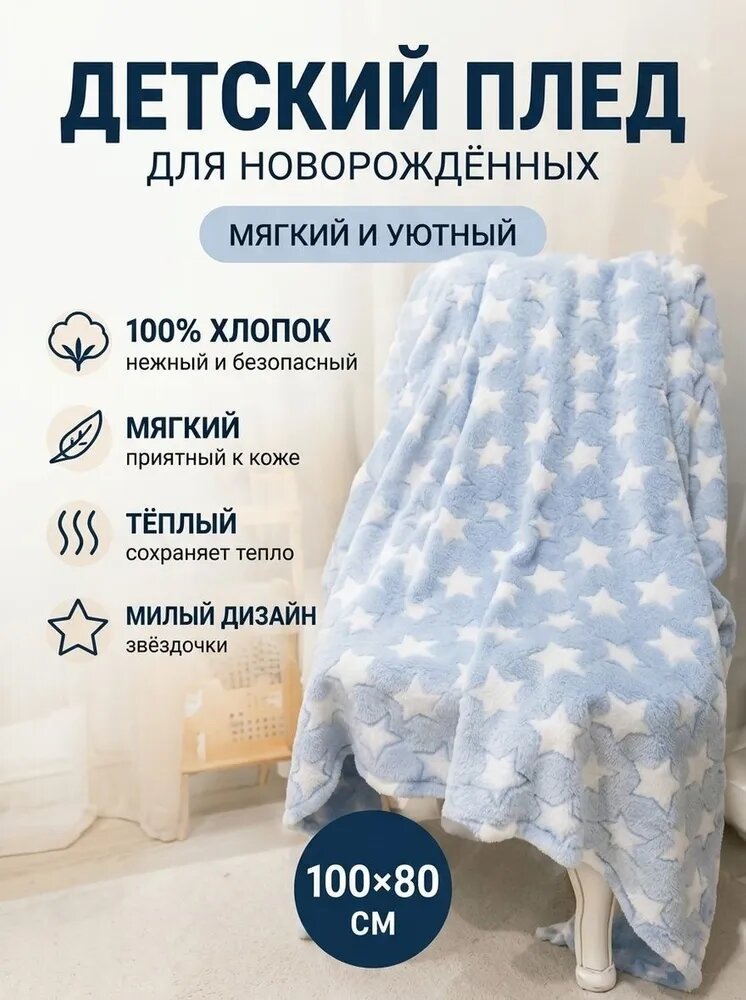 Плед 80x100 см плюш голубой