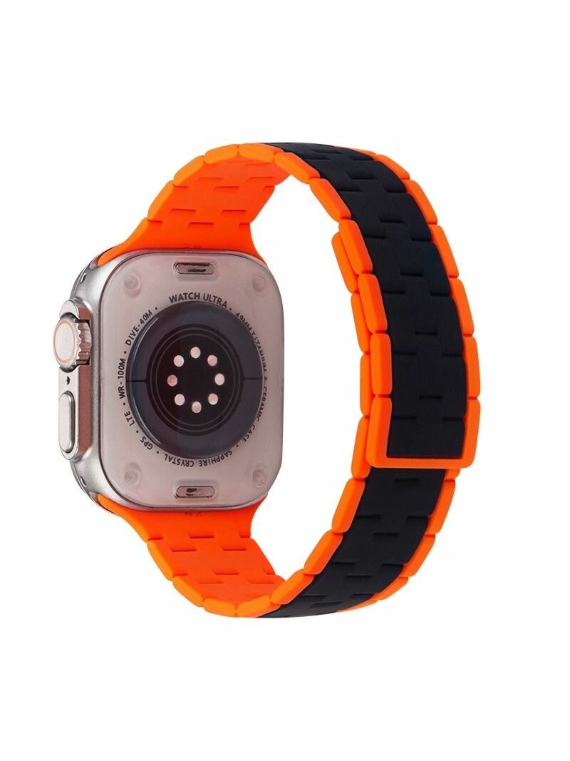 Двухцветный магнитный силиконовый ремешок для умных часов Apple Watch, трехсекционный дизайн, 44/45/46/49 мм