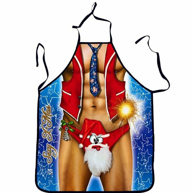 Humorous print apron for cooking and cleaning polyester durable chef housework gift for men christmas muscular