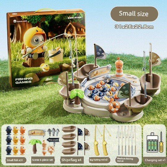 Маленькая магнитная рыболовная игрушка, 31 рыбка, 6 сценариев, 4 лодки, 4 флага, 8 удочек - перезаряжаемая