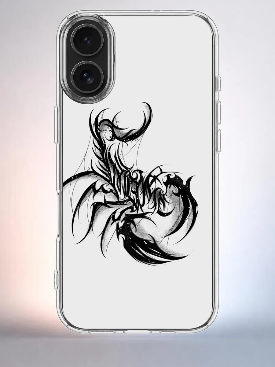Чехол iPhone 16 чернильная клякса силиконовый прозрачный