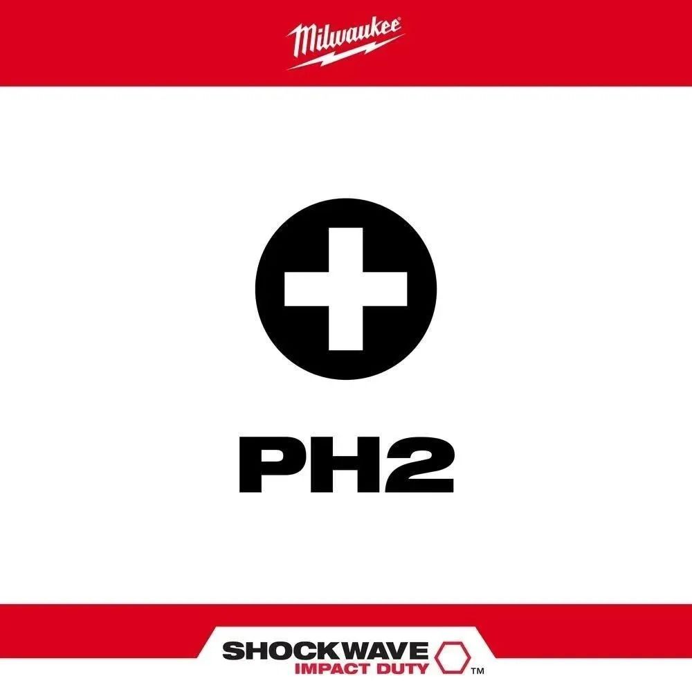 Milwaukee 48-32-5091 биты ударные SHOCKWAVE 4.0 PH2 90 мм для шуруповерта профессиональные — фото 1