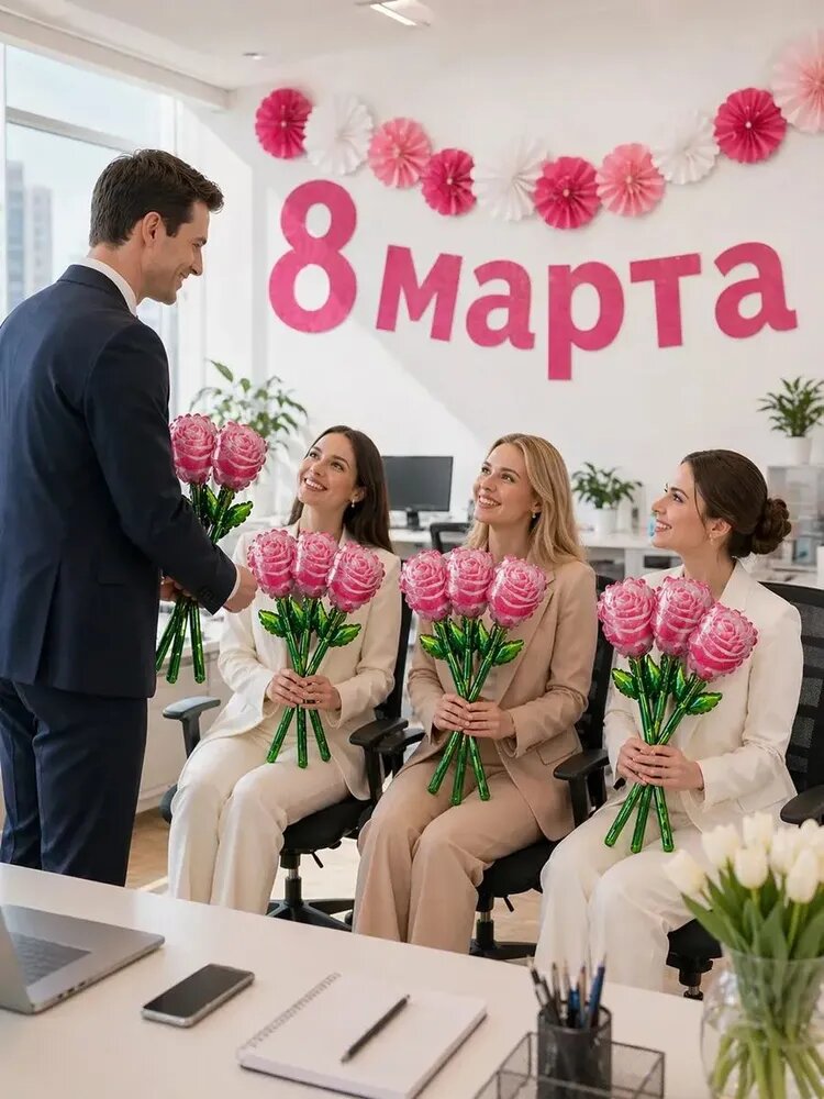 Воздушные шары с розовыми цветами, 20шт