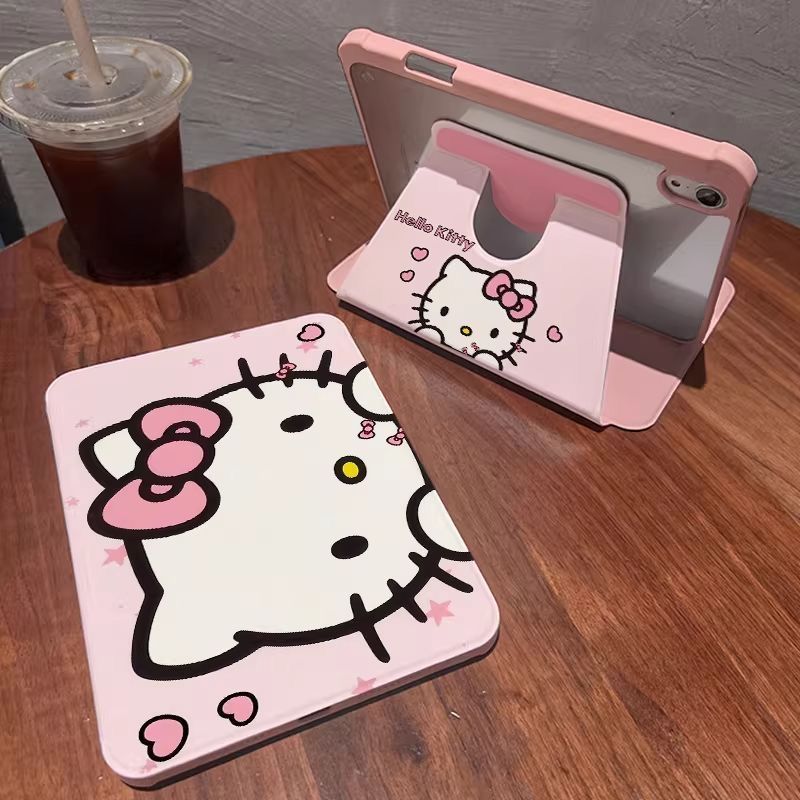 Чехол для Apple iPad 11 A16 (2025,11') с милым принтом Hello Kitty, розовый, с поворотной подставкой и защитой
