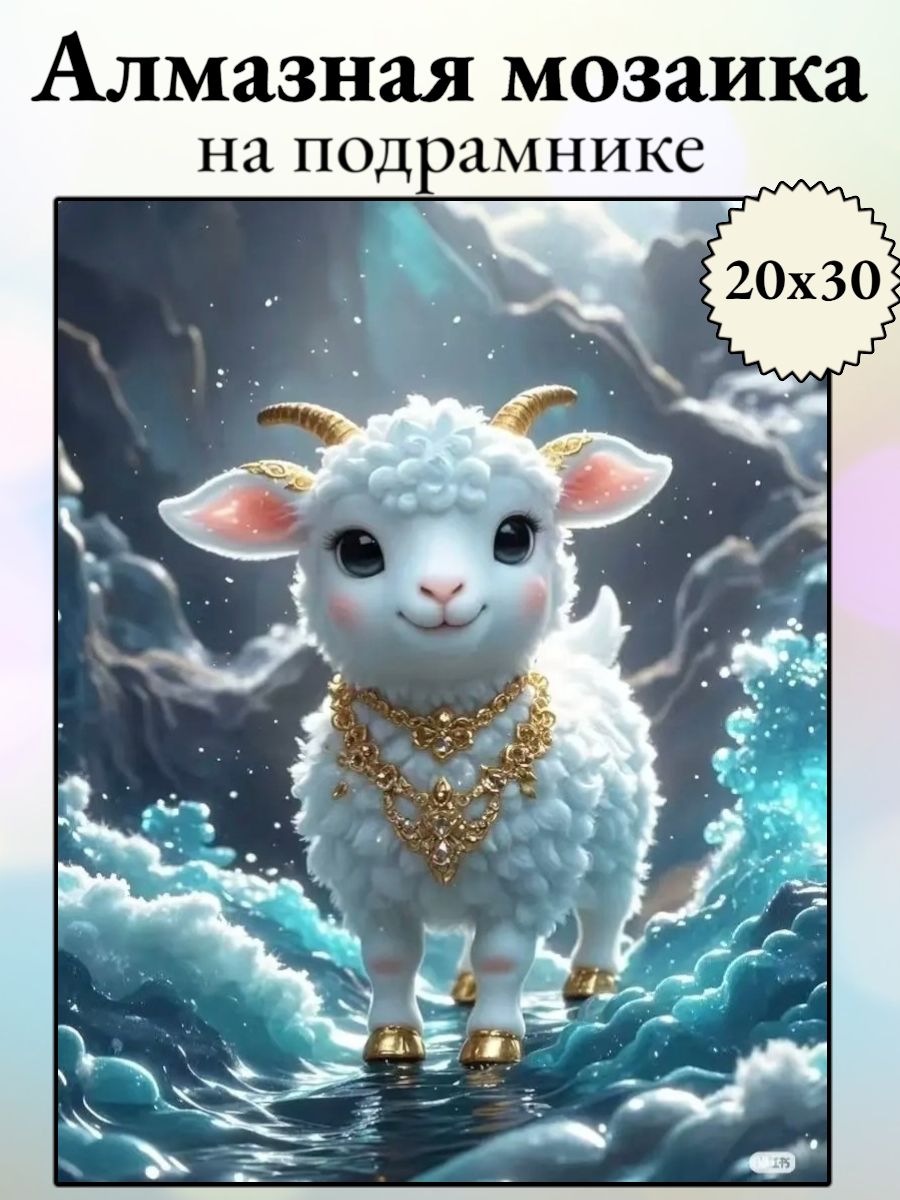Алмазная мозаика на подрамнике 20х30 Картина стразами Маленькая овечка