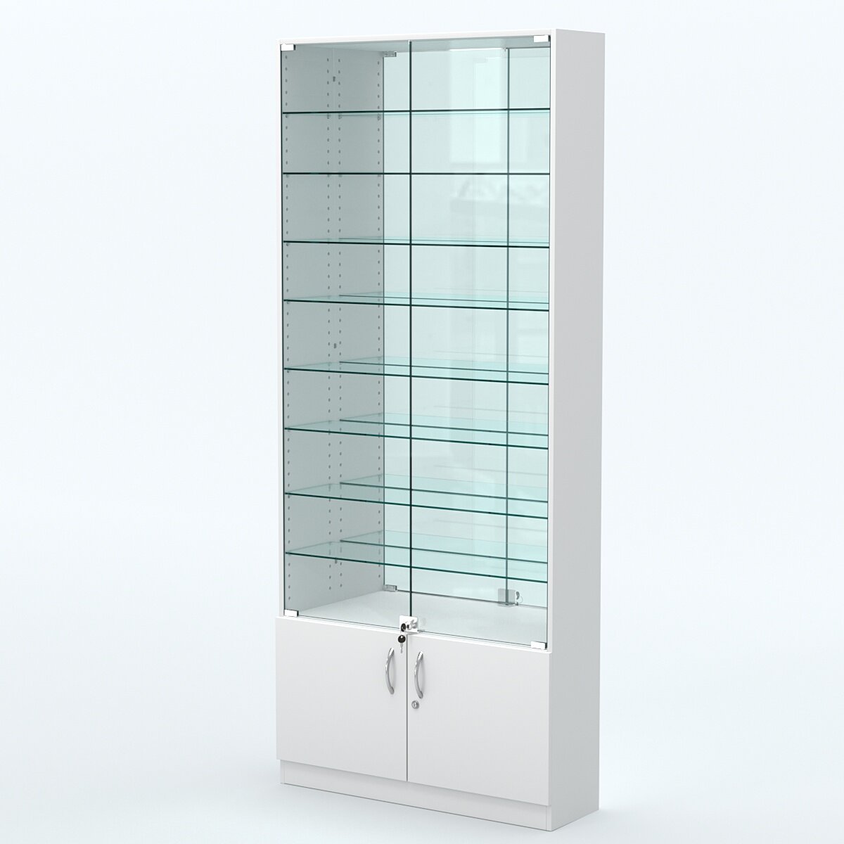 Торговая витрина с 8-ю стеклянными полками 250x900 мм серии NEXT-8 №11-2 (З/C - зеркало), Белый